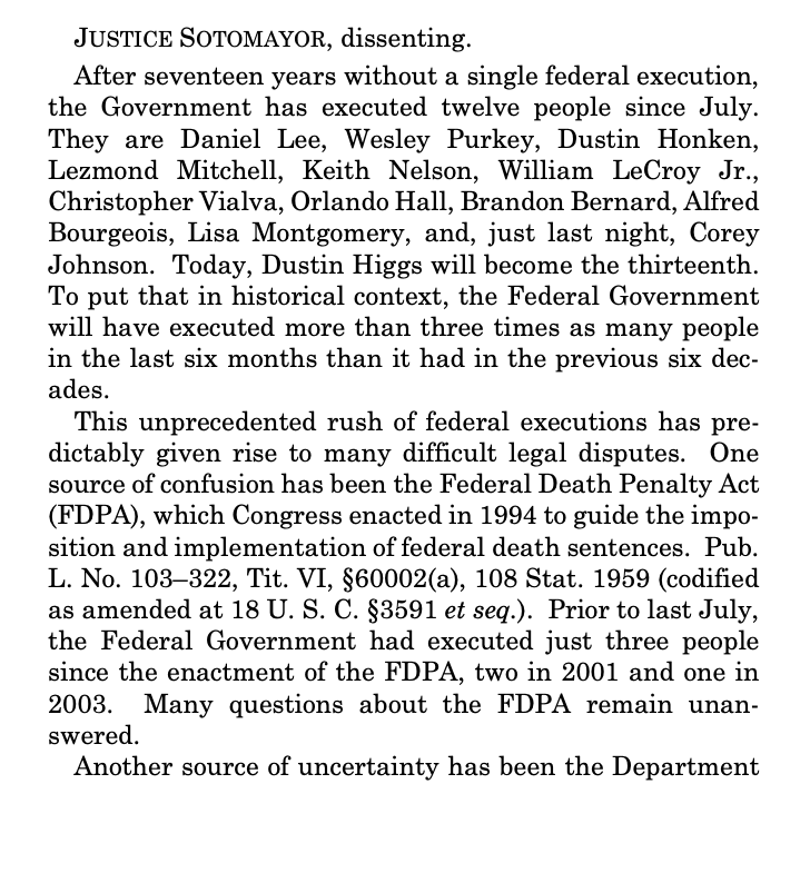 SCOTUSblog's tweet photo. As with other death penalty appeals, the majority's ruling on the Higgs execution came in the form of a brief, unsigned order, with no explanation of the court's reasoning. Both Breyer and Sotomayor wrote dissents explaining why they think the execution should not proceed. https://t.co/abLlLNzZfm