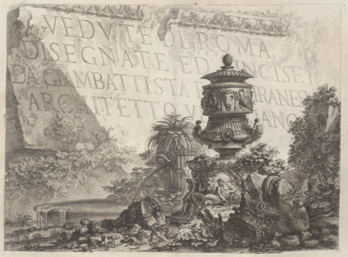 piranesiusc's tweet photo. Title page (1) and #frontispiece (2) to #Piranesi’s Views of #Rome. Merging fact & fantasy, verbal & visual, they are initiations to the manipulated realities and word-image composites of the Views of Rome. #frontispiecefriday #eighteenthcentury @uofscdigcoll @uofsclibraries https://t.co/uLQcT8Eopy