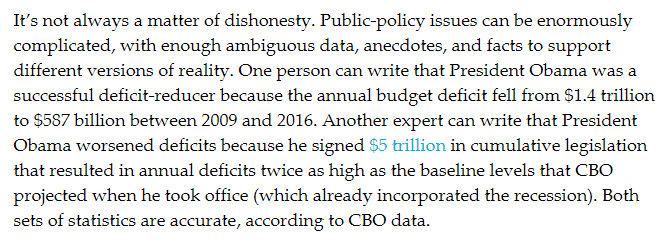 And its not just a matter of dishonesty. There is enough ambiguity in the data for people on the right & left to present completely opposing narratives from the same reality. If you read only one side, you get only half the story. No side deserves that much deference. (5/)