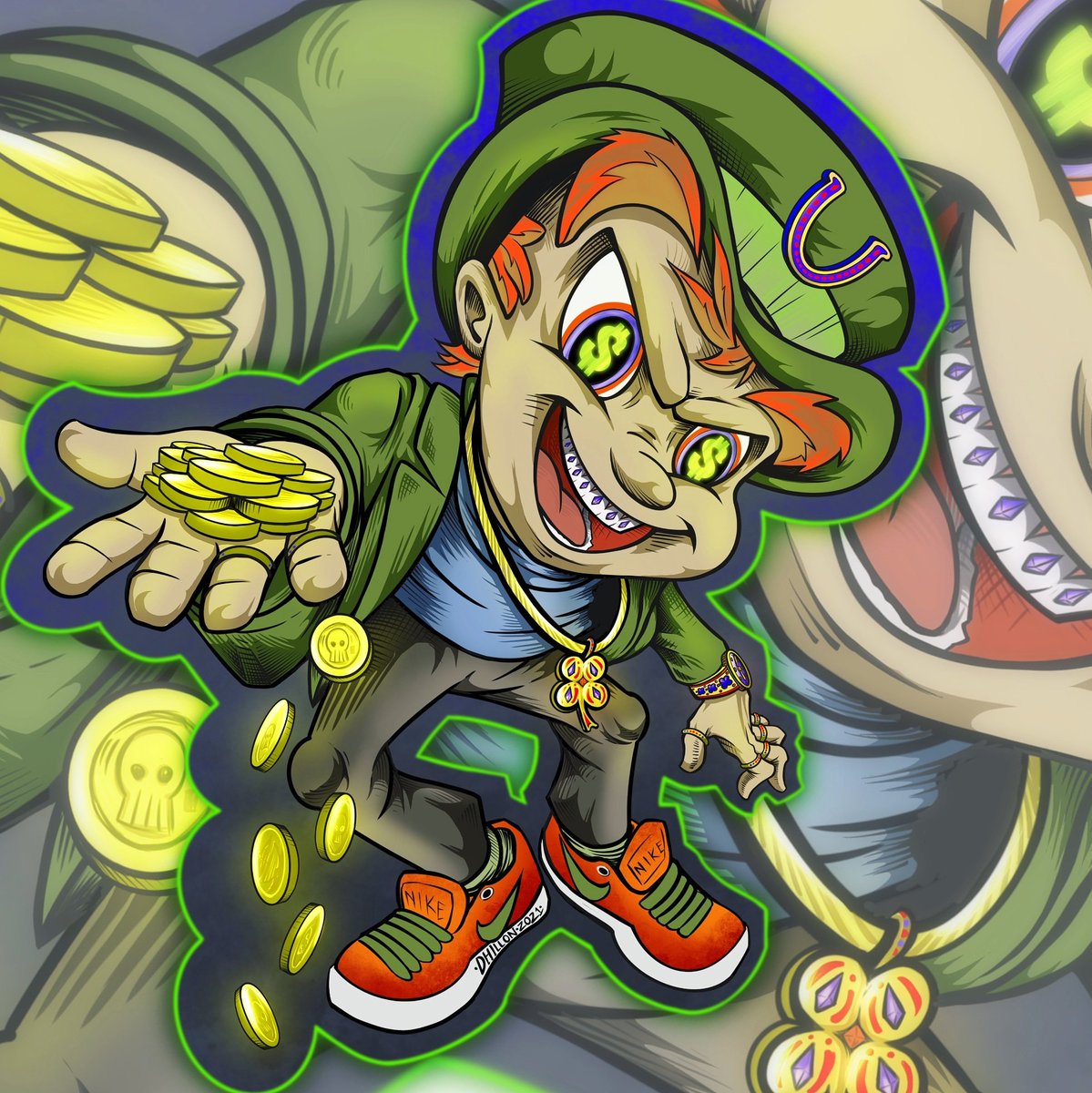 derekdhillon's tweet photo. Lucky the Leprechaun all wrapped up! ✏️

#luckycharms #luckycharm #leprachaun #irish #logo #logodesign #tshirtdesign #shirtdesign #tshirtart #digitalpainting #digitalart #newschool #newschoolart #graffiticharacters https://t.co/lvUDTHF9dS