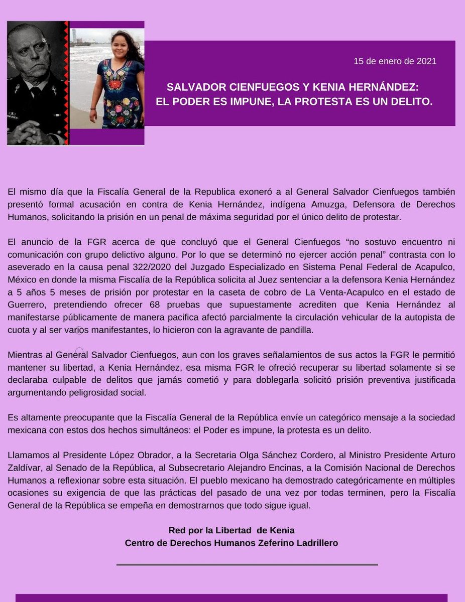 YanelyFuentes3's tweet photo. @FGRMexico Por el contrario, de manera irónica, presenta formal acusación contra una defensora de Derechos Humanos, indígena y feminista. Exigiendo la pena máxima. Que desgraciados tienen que ser @FGRMexico para CRIMINALIZAR la libre manifestación y callar así la libertad de expresión. https://t.co/lokj34CrMj