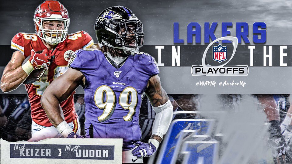 gvsufootball's tweet photo. A couple of former Laker greats in the @NFL playoffs. @Ravens at Buffalo 8:15 Saturday and @Chiefs hosting Cleveland Sunday at 3:05. #AnchorUp https://t.co/VNpBzdO1Ph