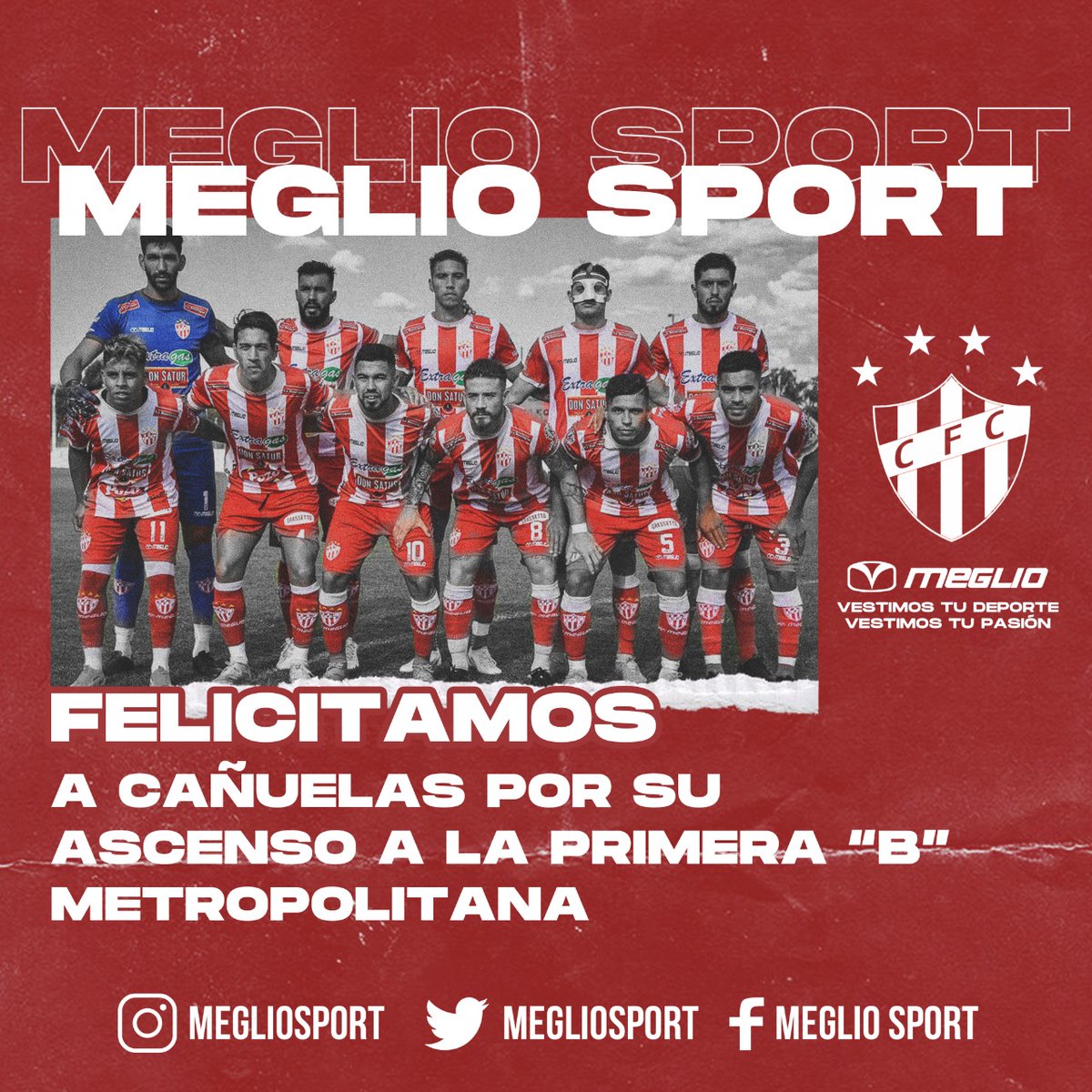 Felicitamos a Cañuelas por el ascenso a la Primera B Metropolitana 🏆. El sacrificio, la entrega y el amor por la camiseta tuvo su recompensa ⚽. Gracias por dejarnos ser parte de este momento histórico. <a href="/CFC1911/">Cañuelas Fútbol Club</a> #FamiliaMeglioSport