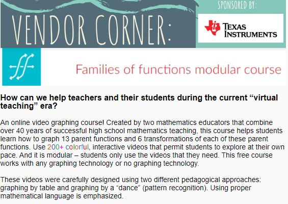 michiganmath's tweet photo. Want some great resources about Families of Functions from our January #MIMathCommunity partner @TICalculators? Check your email for our Jan issue. Didn't get it? Become a member at https://t.co/VoagcK0H6u & visit our publications page! #MCTM #MICTM #Mathed #michmath #functions https://t.co/FfvU3xdhYl