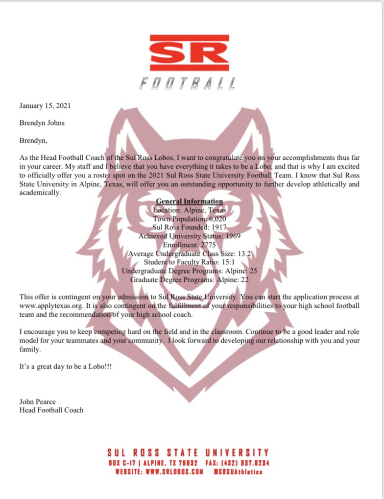 brendyn2001's tweet photo. Bless to receive a offer from Sul Ross State #lobos @SRSUFootball @CoachMcMurray5 https://t.co/Q0ur05jB9g