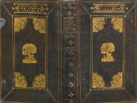 This isn’t a forgery but a misattribution, for Anne’s emblem was also adopted by a bibulous binder called Vincent Williamson, who was apprenticed to a stationer, George Singleton in 1584. Williamson then took a position at Eton College where he also took private commissions.