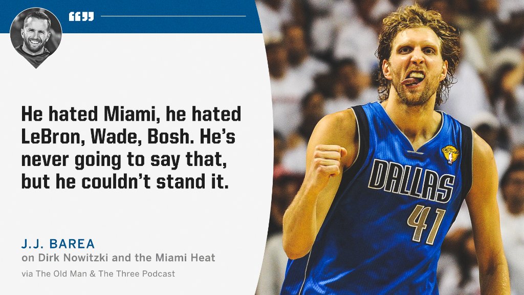 SportsCenter's tweet photo. J.J. Barea claimed Dirk Nowitzki hated the Miami Heat 👀

(via @OldManAndThree, @jj_redick) https://t.co/zcIwxGdGOD