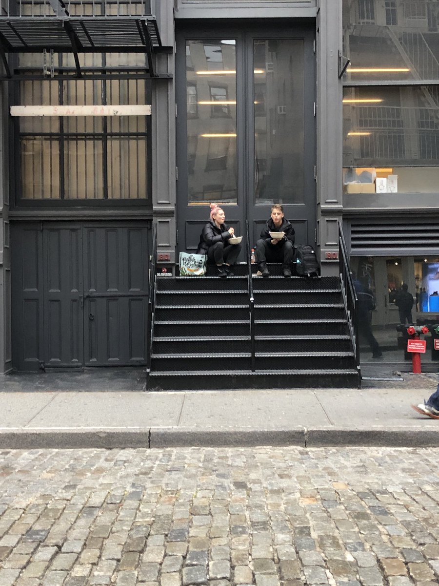 While SoHo currently has few official city benches, many of the buildings are very sittable and people make do.