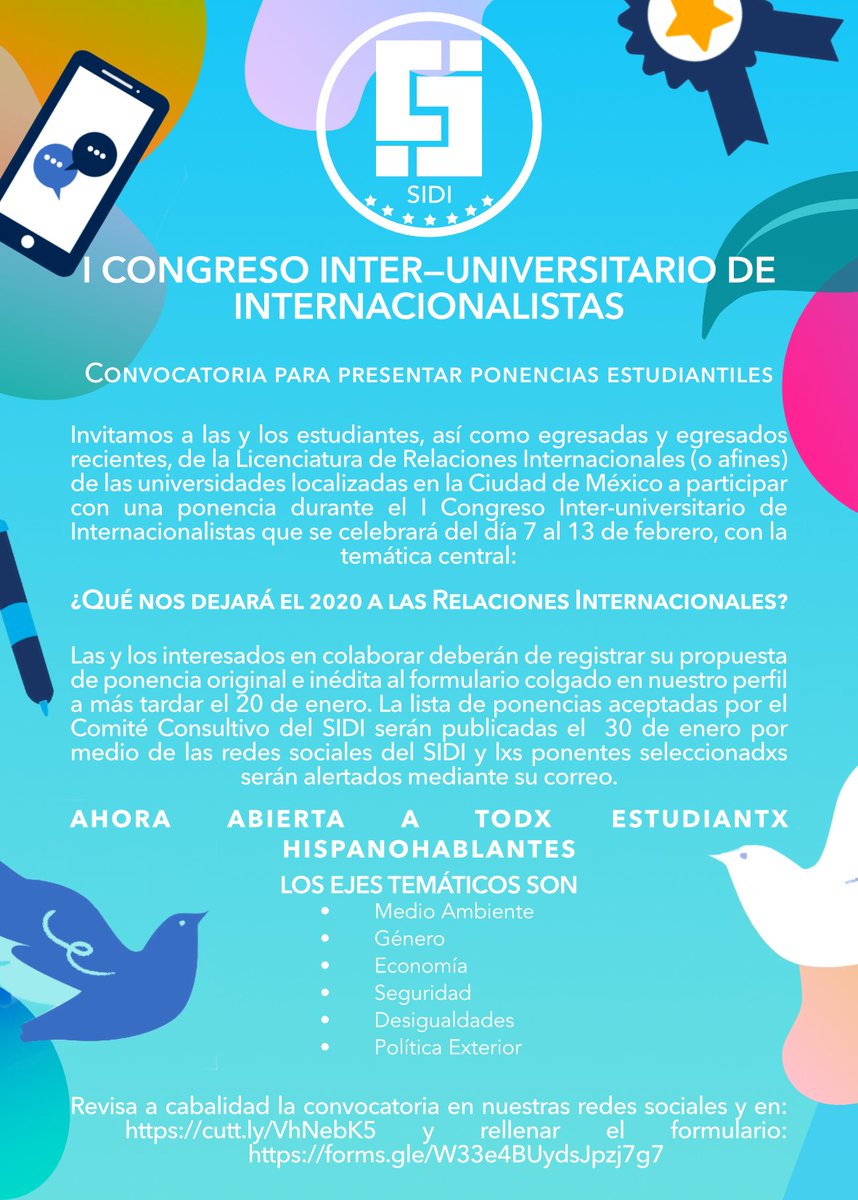 ¡No olviden participar en el primer evento que estamos organizando para ustedes!

Ahora abierta para todxs lxs estudiantes de habla hispana.🎉🕊️🌐

Convocatoria: cutt.ly/VhNebK5
Formulario: forms.gle/W33e4BUydsJpzj…