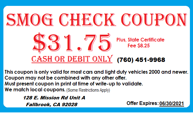 FallbrookSmog's tweet image. FALLBROOK, SMOG, CHECK, STAR, STATION COUPON