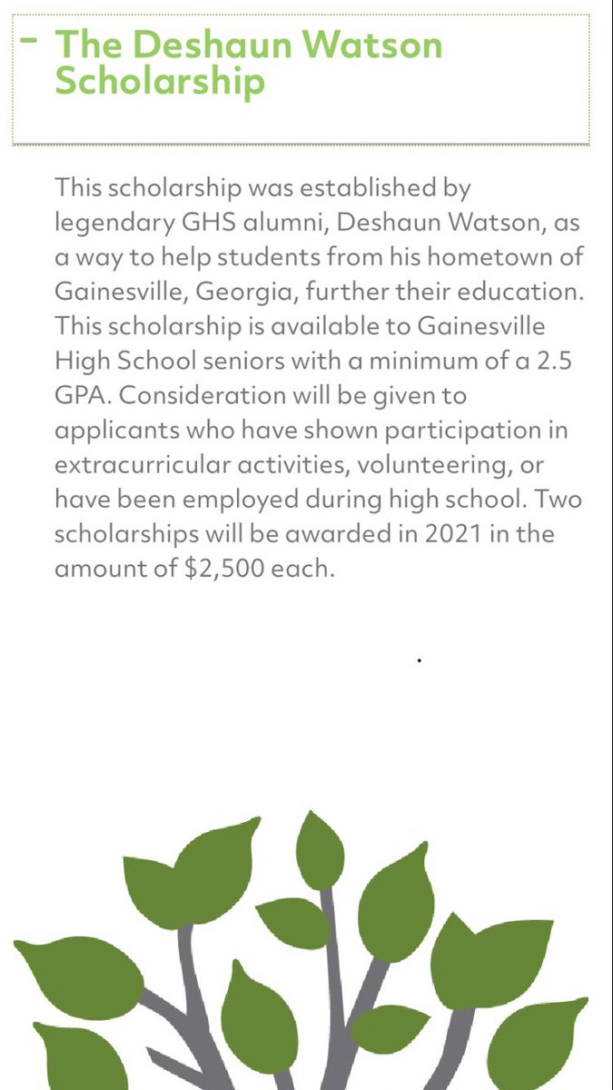JP Green (@ghs_gaprincipal) on Twitter photo Good people give back. Thanks <a href="/deshaunwatson/">Deshaun Watson</a> for setting up the Deshaun Watson Scholarships. <a href="/GCSS_GHS/">Gainesville HS</a> Class of 2021 it’s almost time to start applying for your scholarships through the <a href="/northgacf/">NGCF</a> #GoBigRed <a href="/gtimes/">gainesvilletimes.com</a> <a href="/goredelephants/">Go Red Elephants</a> <a href="/GCSSK12/">Gainesville City School System</a> <a href="/nikefootball/">Nike Football</a> Good people give back. Thanks <a href="/deshaunwatson/">Deshaun Watson</a> for setting up the Deshaun Watson Scholarships. <a href="/GCSS_GHS/">Gainesville HS</a> Class of 2021 it’s almost time to start applying for your scholarships through the <a href="/northgacf/">NGCF</a> #GoBigRed <a href="/gtimes/">gainesvilletimes.com</a> <a href="/goredelephants/">Go Red Elephants</a> <a href="/GCSSK12/">Gainesville City School System</a> <a href="/nikefootball/">Nike Football</a>