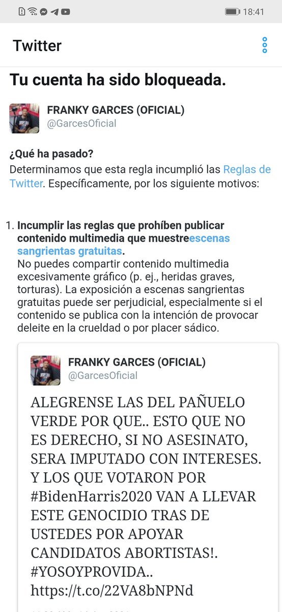 GarcesOficial's tweet photo. Y BUENO! DONDE ESTÁ LA LIBRE EXPRESIÓN SEGUN LOS ARTÍCULOS 6 Y 7 CONSTITUCIONALES Y EL ARTICULO 19 DE ÑA DECÑARACION UNIVERSAL QUE DEFIENDEN LOS DERECHOS DE EXPRESIÓN LIBRE DE CENSURA? https://t.co/3thhWtZAYL