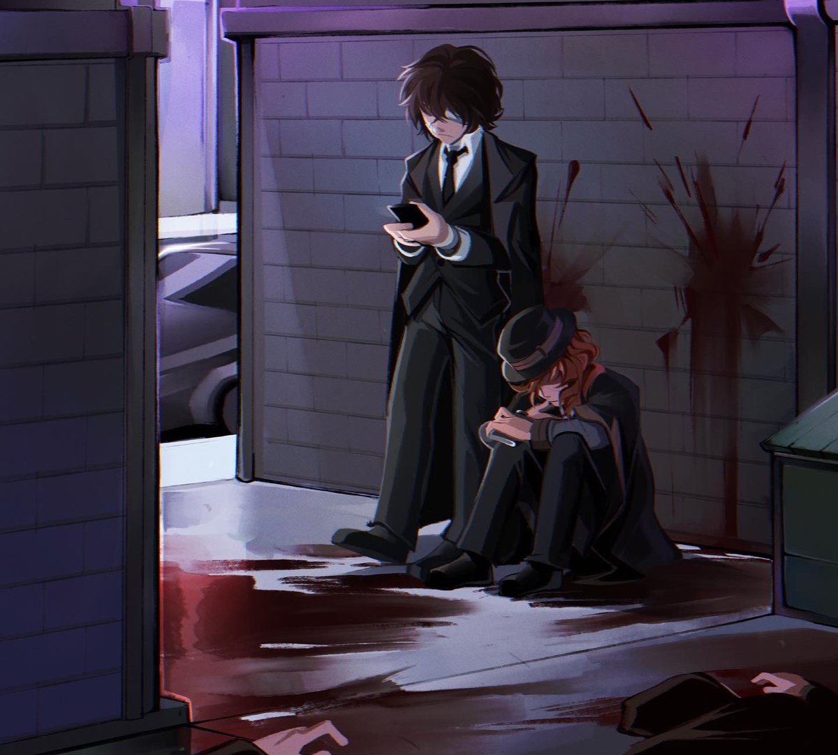 VYNJAKU's tweet photo. I wanted to do a piece that represented the difference between how dazai and chuuya emotionally handle their line of work #soukoku / #bsd https://t.co/GKOpL6bJcq