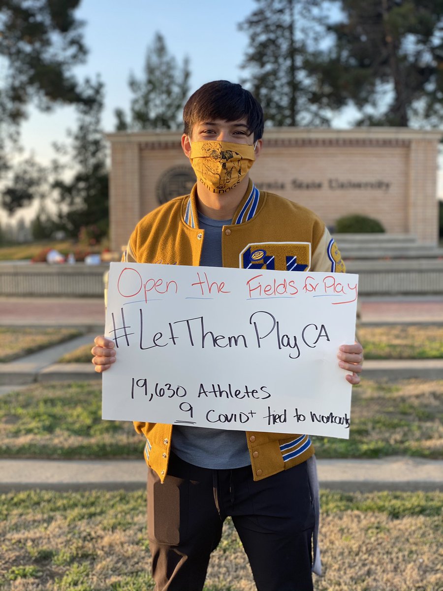 angewrites's tweet photo. Students, parents and coaches from Hughson High, Turlock High and Turlock Christian High hosted their own “Let Them Play” rallies in their towns today as part of a statewide effort calling for high school sports to resume. https://t.co/e5boXsoCE5