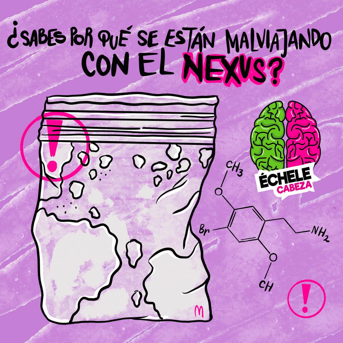 echelecabeza's tweet photo. #AlertaPsicoactiva 
Como advertimos, la llegada del #Nexus (el verdadero 2C-B = 4-bromo-2,5-dimetoxifeniletilamina) traería un impacto negativo en el consumo de quienes venían consumiendo "Tusibi" o "Color" (preparado de Ketamina, MDMA y más). 
🤔¿A qué se debe esto? Sigue hilo. https://t.co/8rOBQRfSrY