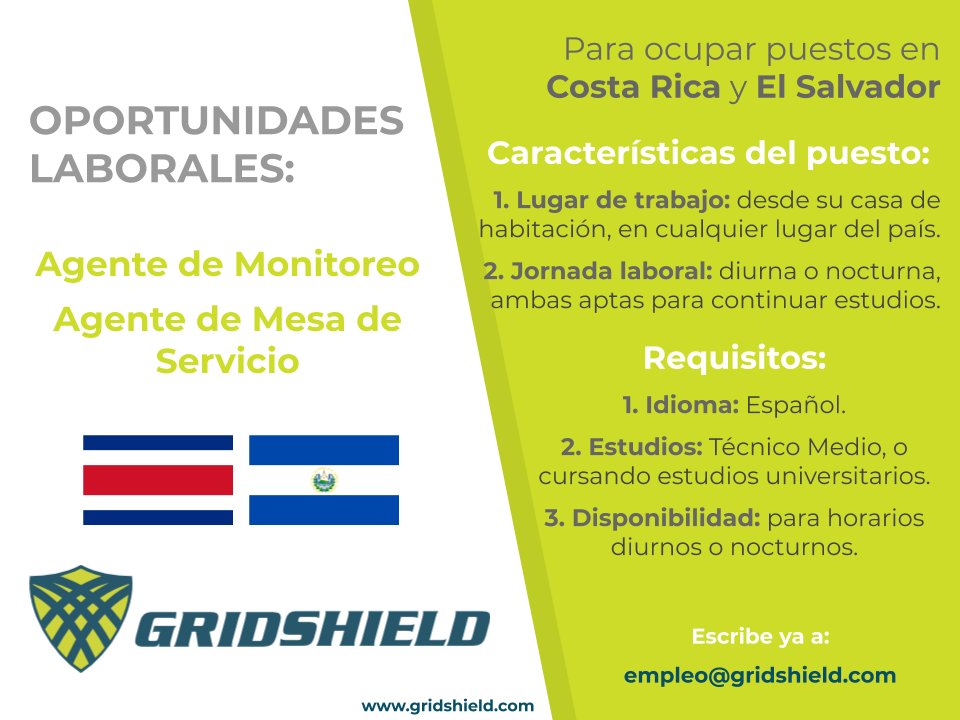 intelicolab's tweet photo. Iniciamos este nuevo año 2021 con noticias de nuevas oportunidades laborales en Gridshield. Las personas interesadas pueden enviar su currículum vitae a: empleo@gridshield.com https://t.co/6uoc3IJYaJ