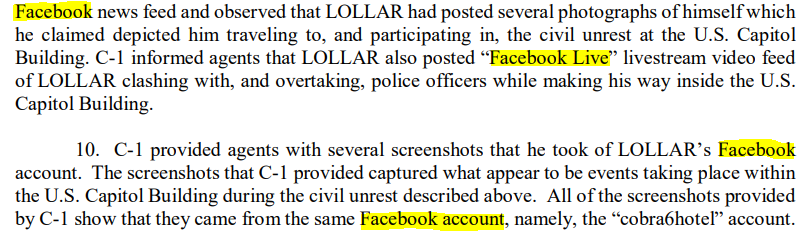 Another guy who provided police with lots of evidence from his Facebook live from inside the Capitol was arrested today