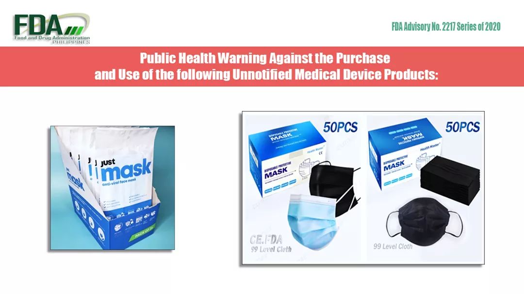 ABSCBNNews's tweet photo. 5 brand na ng face mask ang ayaw ipagamit ng FDA sa publiko dahil hindi dumaan sa ahensiya ang mga ito. 📷FDA | via @jekkipascual https://t.co/aO4ltOiTmx