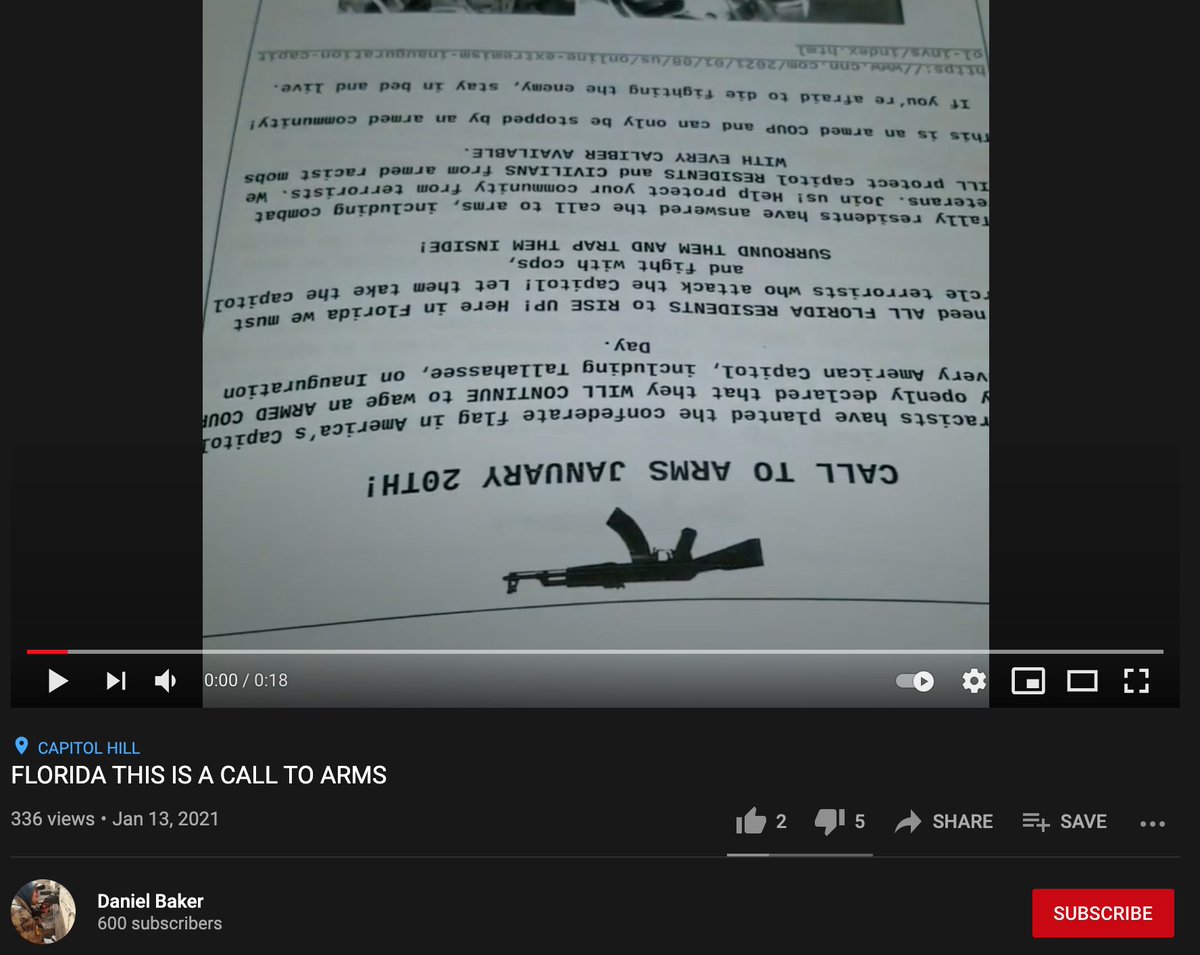 His video of printing off fliers for a "call to arms" is still up on  @YouTube. It's the same flier that's in the criminal complaint.