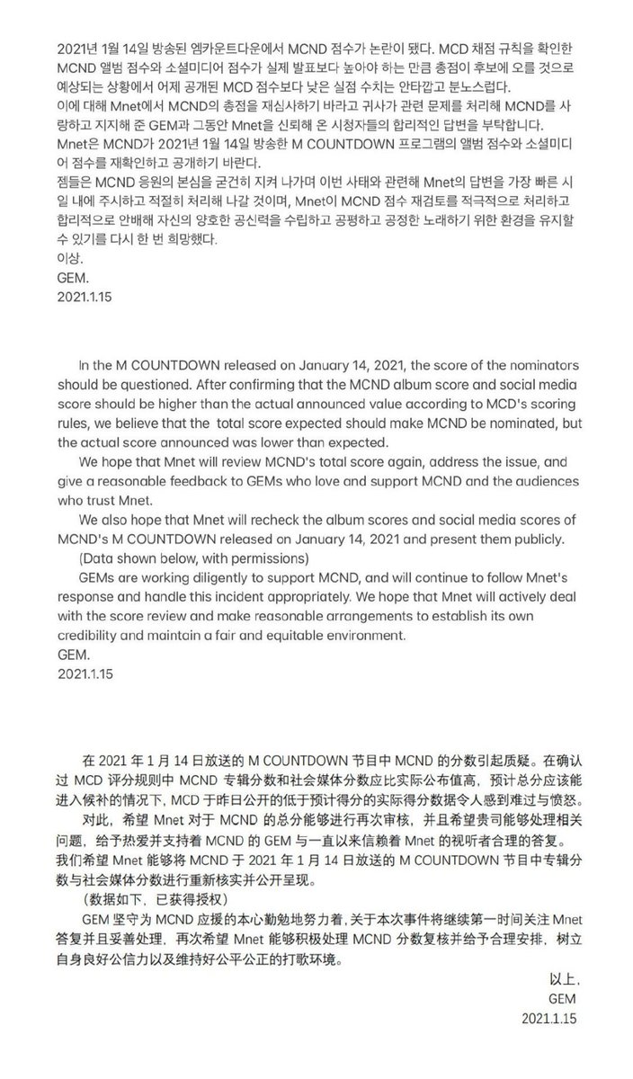 Y369O's tweet photo. @MnetMcountdown
 In 'M COUNTDOWN' broadcast on Jan 14, MCND's actual score was lower than expected. We have a reasonable suspicion, based on known data, that the total score is incorrect. In response, we hope that Mnet can re-check the total score of MCND.#엠넷_1위후보_해명해 https://t.co/vkIpQh7HR5