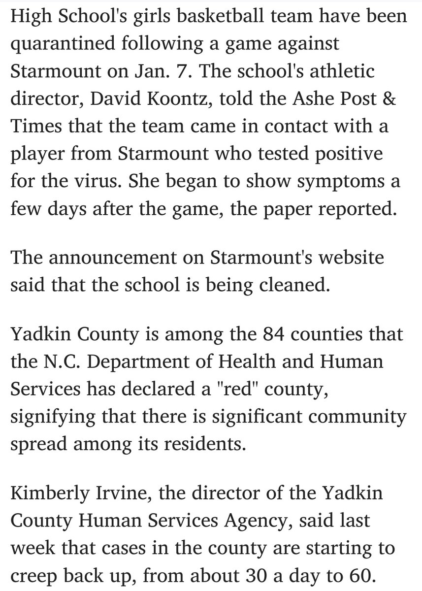 North Carolina Yadkin high school moves to remote learning after students test positive for virus In case you haven't noticed if something rankles me, I don't let it go very well.This is the state above with no kid to adult cases in schools. Right.  https://journalnow.com/news/local/yadkin-high-school-moves-to-remote-learning-after-students-test-positive-for-virus/article_ebfd07f4-5686-11eb-ad11-77deef9c9c59.html