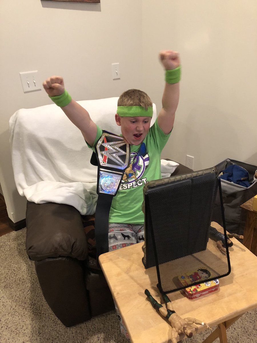 kamiresch's tweet photo. This kid is pretty stoked to virtually be ringside tonight at #SmackDown !! #WWEThunderDome 
@JohnCena @WWERomanReigns https://t.co/XyZPy8pDRH