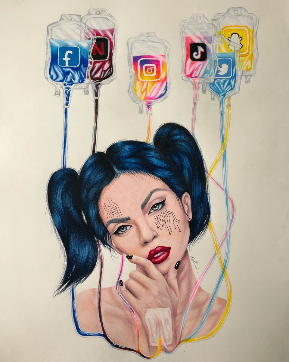 Modern Lifelines: my latest piece about social connection and virtual addiction. Ironically shared via social medias. #art #drawing #socialmedia #thesocialdilemma