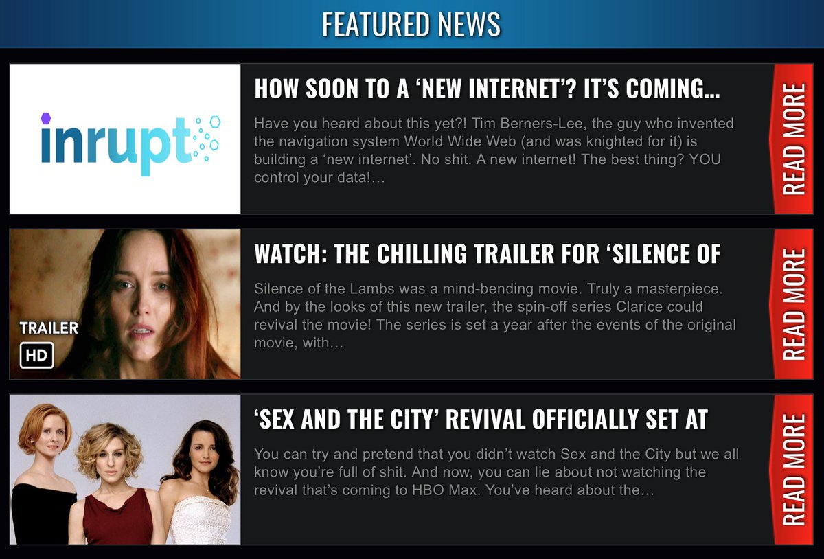 TODDCastPodcast's tweet photo. Read our website headlines! https://t.co/ePrsbiX6KN
A #SexAndTheCity limited series is coming soon, watch the trailer for the #TheSilenceOfTheLambs spin-off series & a 'new internet' with #Inrupt! https://t.co/wpXE6KRAqM