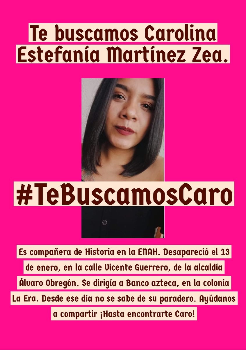 Coyolxauhqui_s's tweet photo. Twitazo masivo por Caro. Ayúdenos a compartir y visibilizar su caso para que más gente la vea. 

#TeBuscamosCaro https://t.co/uO2jvYsWSJ