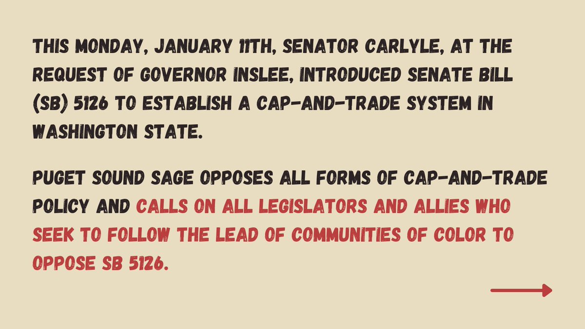 PugetSoundSage's tweet photo. Puget Sound Sage opposes all forms of cap-and-trade policy and calls on all legislators and allies who seek to follow the lead of communities of color to oppose SB 5126, a bill introduced by @Reuvencarlyle at the request of @GovInslee 

Full statement: https://t.co/ONlQdVEyVY https://t.co/mzASZXDDe2