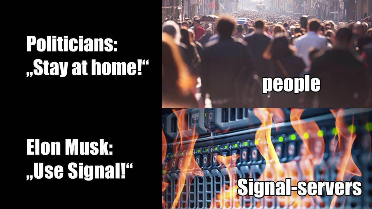Strange world we live in... Anyway, thank you <a href="/signalapp/">Signal</a> for your work and take all the time you need! And people, don't forget to donate! #signaldown #ElonMusk  #SignalApp #privacy #encryption