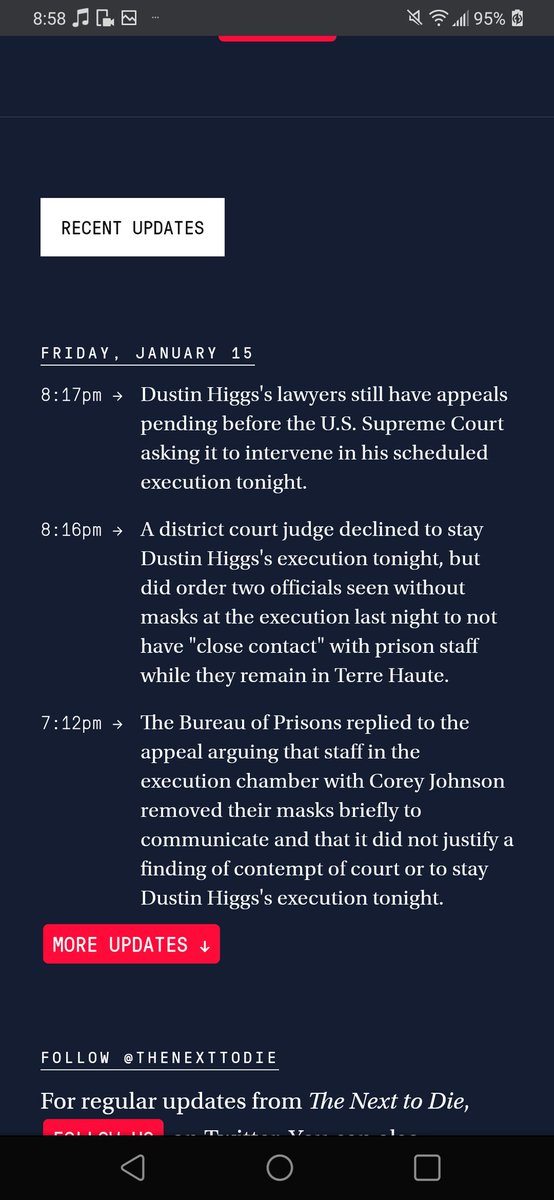 STATS ON HIM this website lets people know when executions take place. the last update is hes still fighting. he has not been lead to the chamber. this is the source ran by the government.
