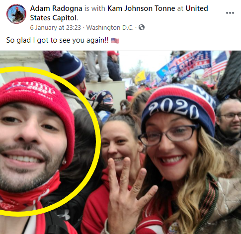 trashpandaAFA's tweet photo. Meet Adam Radogna, 31, of Brook Park, OH. Adam participated in the insurrection at the U.S. capitol 1/6 and filmed himself trespassing at the capitol in an attempt to overthrow democracy. Bold move for a @7eleven franchisee.

Welcome to hell, Adam! https://t.co/hpp5sRfsFa