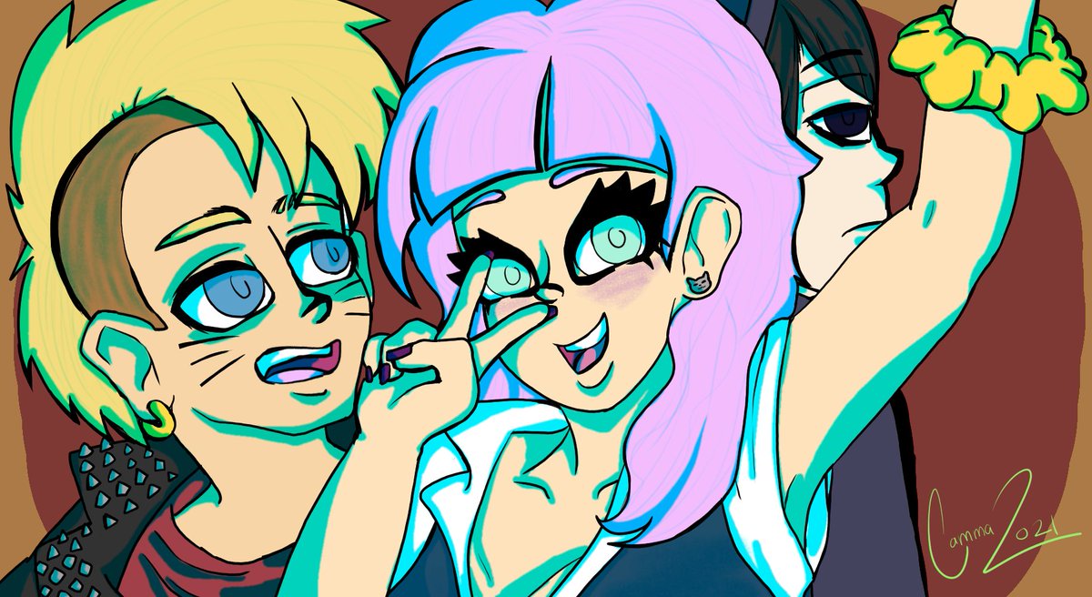 code99e's tweet image. A punk Naruto, a gyaru Sakura, and a Gothic Sasuke. What could be better?