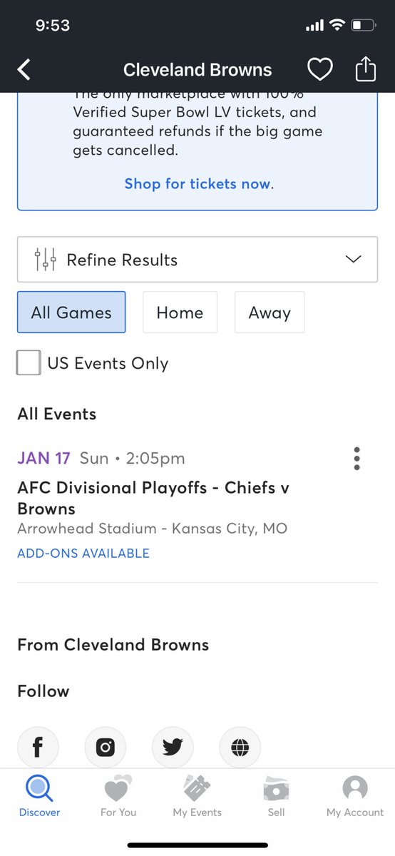 loganspecht's tweet photo. Hmm, why do the Chiefs already have conference championship tickets on sale? 🤔 @Browns @CALLME_WOOD https://t.co/JNs2X84PMX