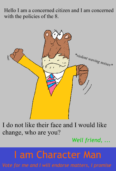 CharacterMan7's tweet image. Character Man stands for election 3 #CharacterMan #meme