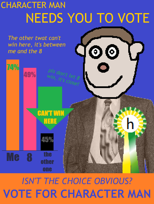 CharacterMan7's tweet image. Character Man stands for election 3 #CharacterMan #meme