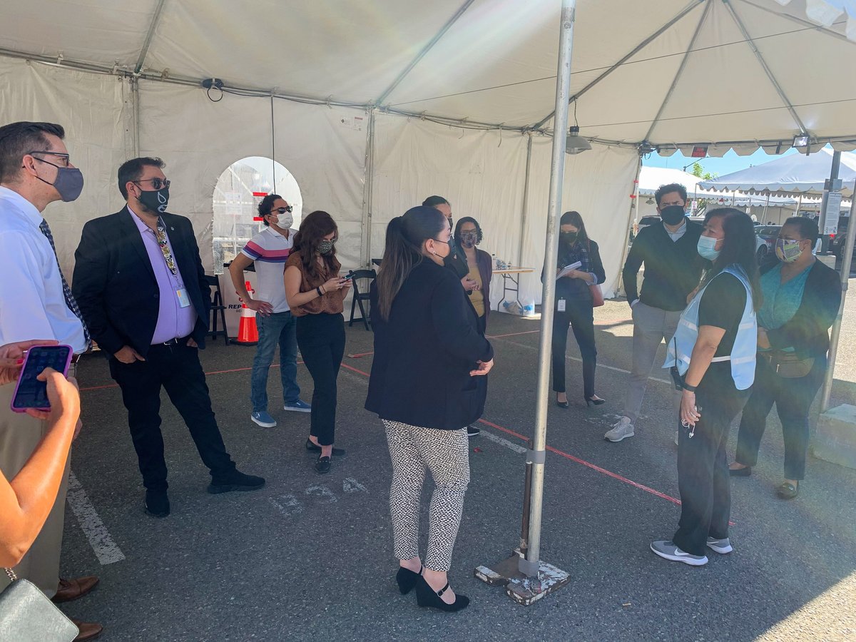 UCSDHealth's tweet photo. Thank you to the elected officials and their health staff for touring the San Diego COVID-19 Vaccination Super Station today. The objective was to provide an update on vaccinating the county's health care workers and how the site may be the potential model for other regions. https://t.co/RsSzHChvGv