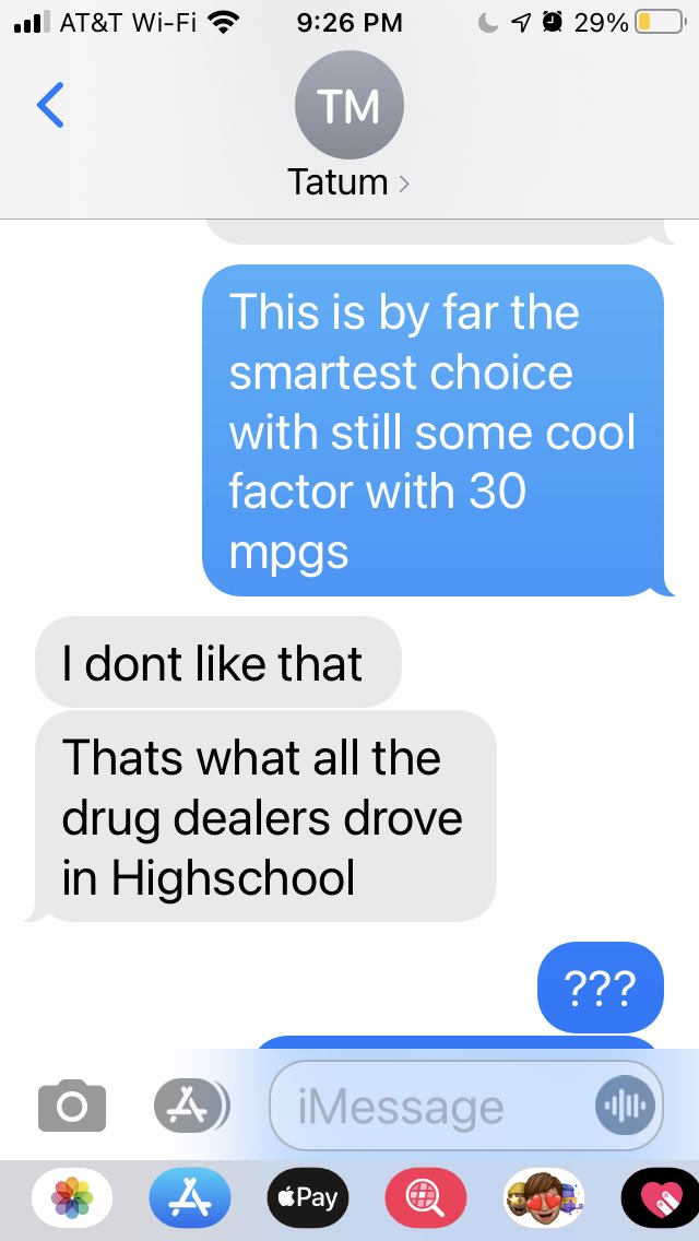 BrMahon's tweet photo. Internet car shopping for my daughter tonight and had to share her feedback on my choice.. https://t.co/KcG0PCloaF