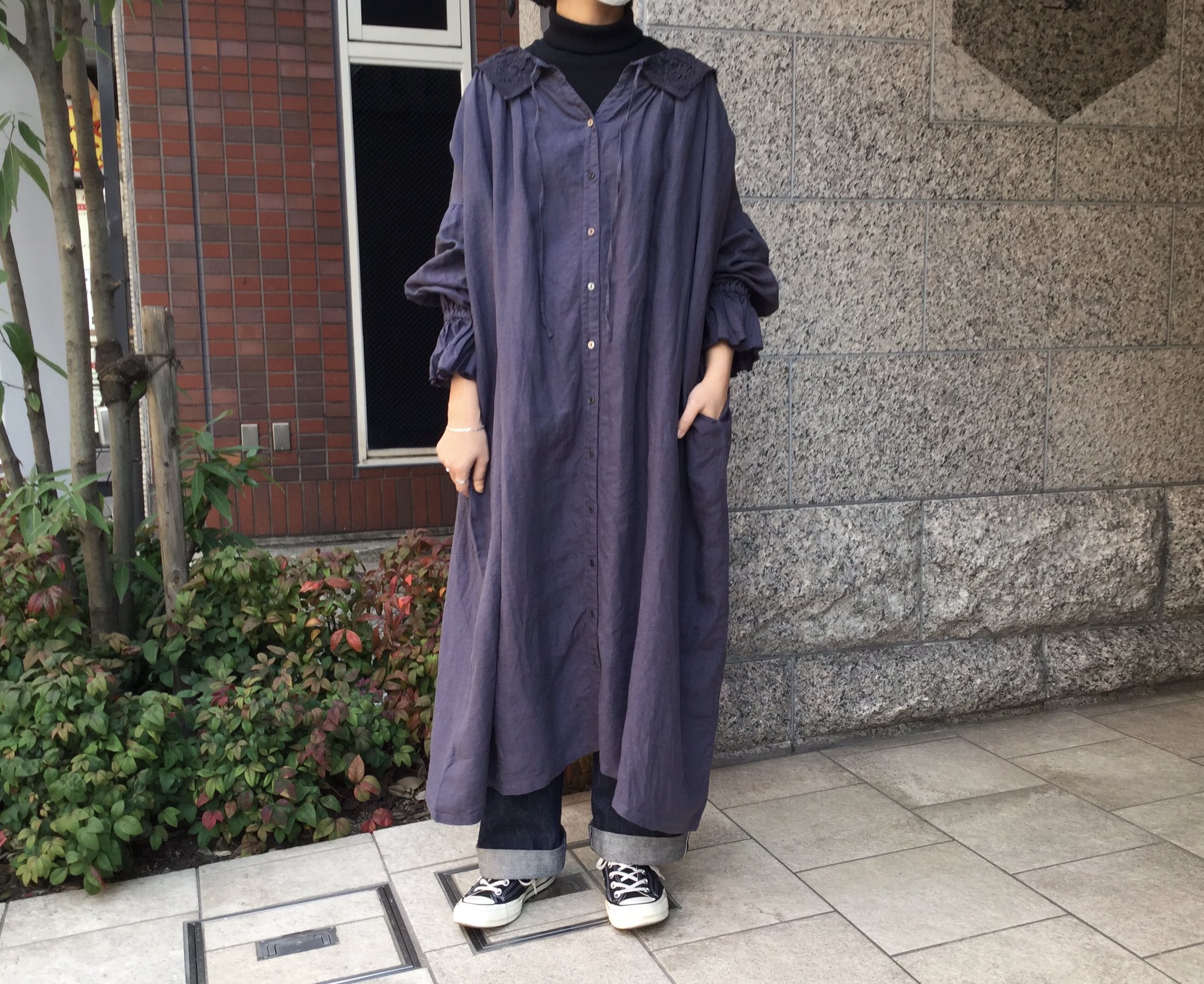 nest robe 前開きノースリーブ リネン ワンピース
