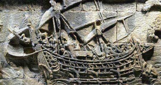 Here is a relief of a Borobudur. It was a kind of ship that was native to Polynesia that was used on established trade routes throughout the region.