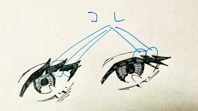 最近、白眼側やまぶた側から切欠が入るタイプのまつ毛をチラホラ見るのだけど、最近の流行りの絵柄の一端なのかな 