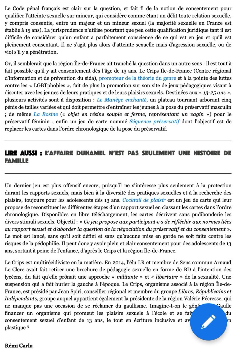 augustingrambal's tweet photo. @vpecresse tout le monde savait pour Olivier Duhamel et tout le monde est offusqué de ce "climat d'inceste" permanent. Que COMPTEZ VOUS FAIRE pour stopper cette corruption des mineurs que vous financez encouragez et cautionnez ? Vous ne pourrez pas dire que vous ne saviez pas ! https://t.co/46d6LQGSQZ