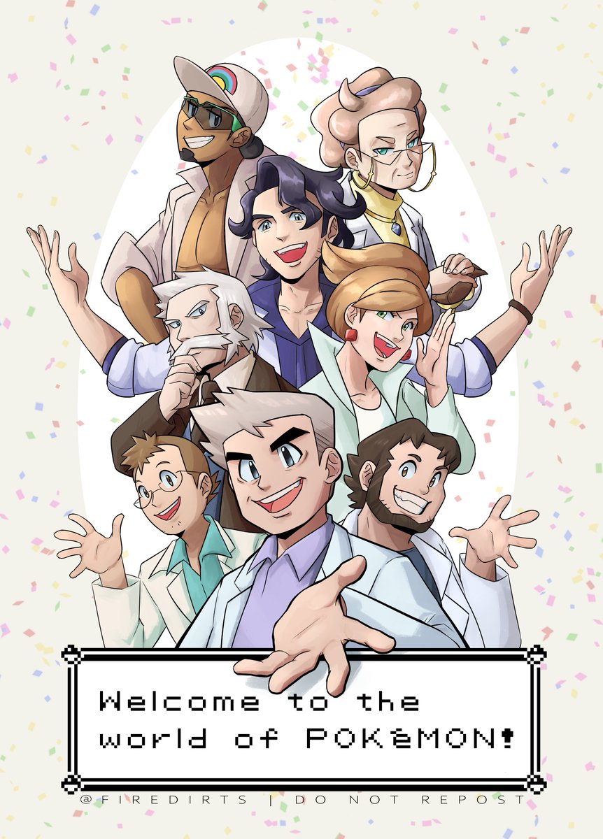 firedirts's tweet photo. happy 25th anniversary #pokemon! 🥳 here's my tribute to #pokemon25: the professors that helped start it all! https://t.co/EY3B3upIso