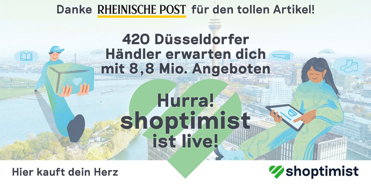 shoptimistde's tweet photo. Die erste "local first" Produktsuche shoptimist ist live 🥳 Wir laden dich ein, deine nächste Online-Order bequem mit https://t.co/ZoygvE2M4w bei 420 beliebten Düsseldorfer Händlern zu machen – 8,8 Mio. Angebote erwarten Dich!
🙏 RP-Plus-Artikel (Paywall): https://t.co/KICgbJYlwe https://t.co/lf4cVXJKaN