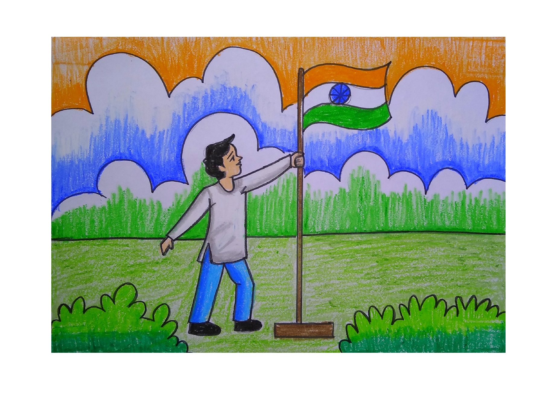 Easy Indian Republic Day Drawing | Oil Pastel Art for Kids