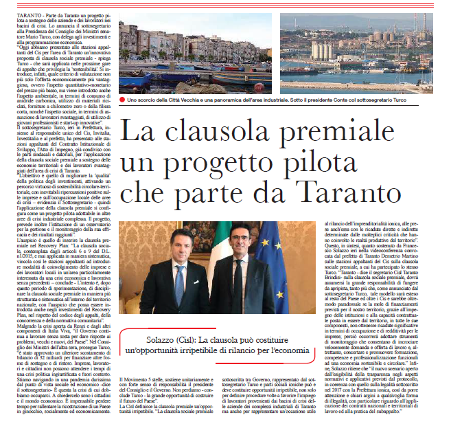 CislTaBr's tweet photo. #Ust @gianfr_solazzo Su #clausolasocialepremiale nel #ContrattoIstituzionalediSviluppo #Taranto funge da apripista per un modello che potrebbe essere esteso al resto del Paese ed oltre i #Cis #SenMarioTurco @CislNazionale @CislPuglia @TaBuonaSera https://t.co/Fc2ky5lLEK