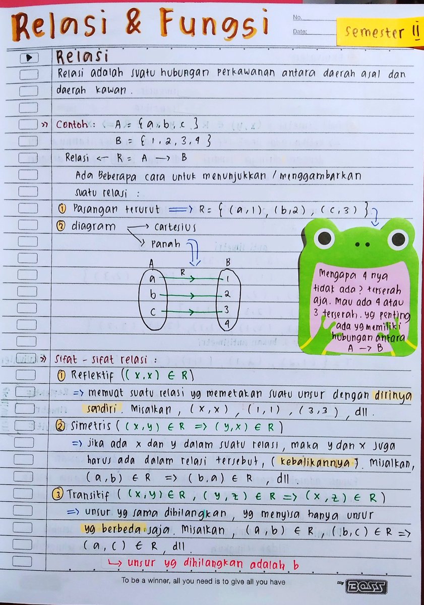 studyiaa's tweet photo. ringkasan catatan & contoh soal
" 𝗥𝗲𝗹𝗮𝘀𝗶 𝗱𝗮𝗻 𝗙𝘂𝗻𝗴𝘀𝗶 "
kelas 10 , semester 2 🌷💛
sumber : youtube ✨
#catatan #matematika #kelas10 #study #matwa https://t.co/DYeQbgFxCC