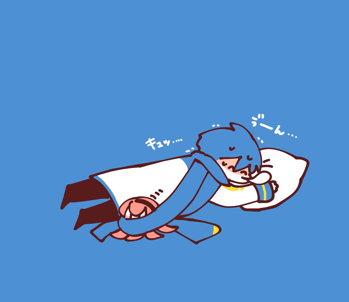 kaito (vocaloid) 1boy scarf blue hair lying male focus blue background octopus  illustration images
