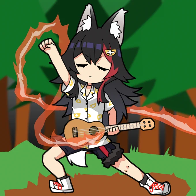 #みおーん絵 
ギター状の弦楽器を持つとついこのポーズを取らせてしまうよね!(ぇ 